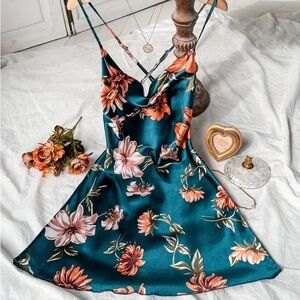 Elegant Floral Satin Slip Dress NWOT